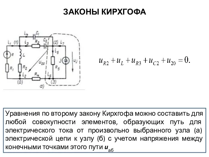 ЗАКОНЫ КИРХГОФА Уравнения по второму закону Кирхгофа можно составить для любой