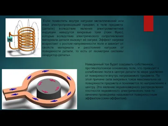 Если поместить внутри катушки металлический или иной электропроводящий предмет, в теле