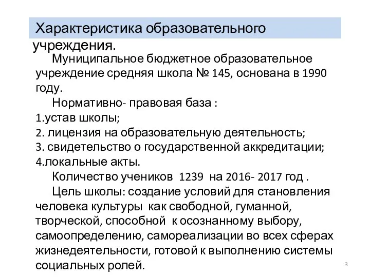 Характеристика образовательного учреждения. Муниципальное бюджетное образовательное учреждение средняя школа № 145,