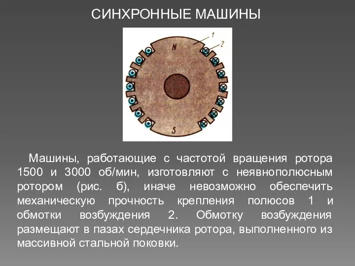 СИНХРОННЫЕ МАШИНЫ Машины, работающие с частотой вращения ротора 1500 и 3000