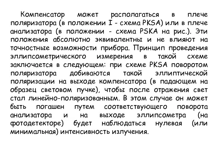 Компенсатор может располагаться в плече поляризатора (в положении I - схема