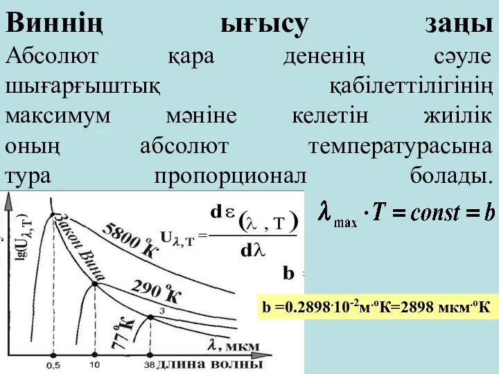 Виннің ығысу заңы Абсолют қара дененің сәуле шығарғыштық қабілеттілігінің максимум мәніне