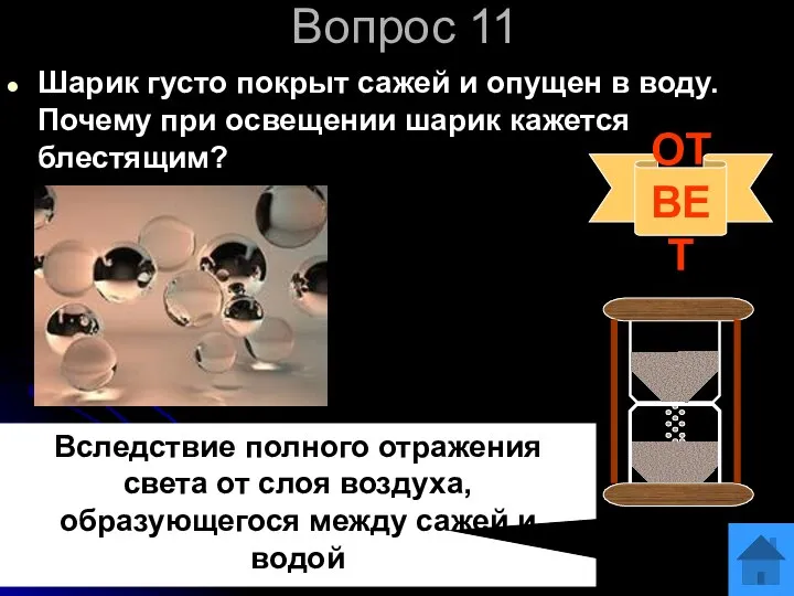 Вопрос 11 Шарик густо покрыт сажей и опущен в воду. Почему