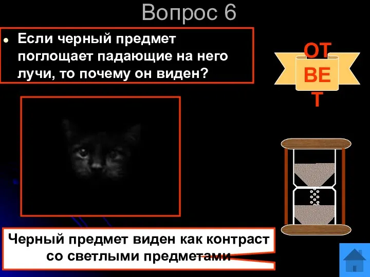 Вопрос 6 Если черный предмет поглощает падающие на него лучи, то