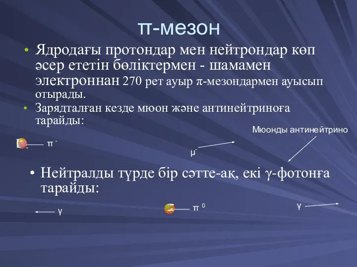 π-мезон Ядродағы протондар мен нейтрондар көп әсер ететін бөліктермен - шамамен