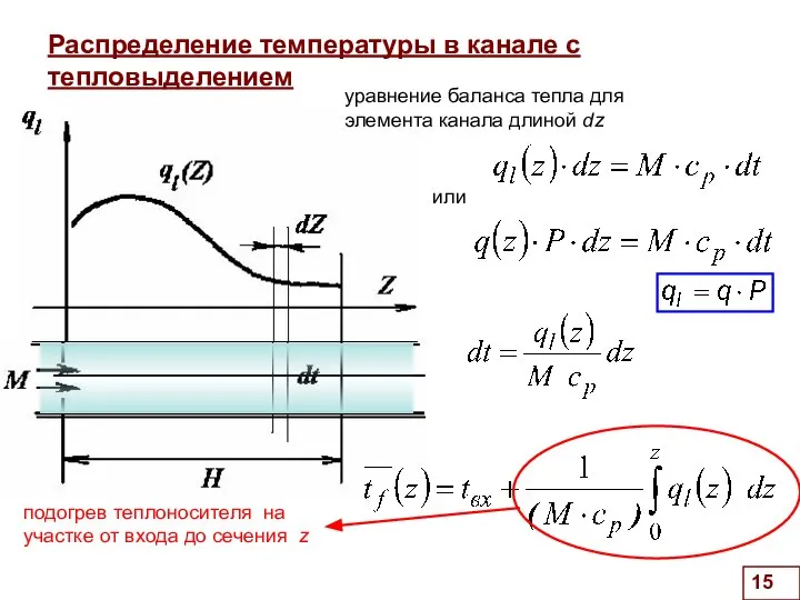 Распределение температуры в канале с тепловыделением или подогрев теплоносителя на участке