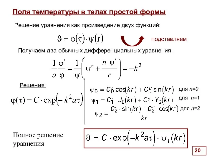 Поля температуры в телах простой формы . Решение уравнения как произведение