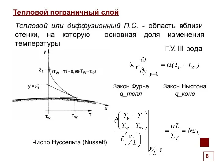 Тепловой пограничный слой . Тепловой или диффузионный П.С. - область вблизи