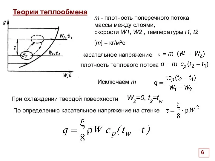 . Теории теплообмена m - плотность поперечного потока массы между слоями,