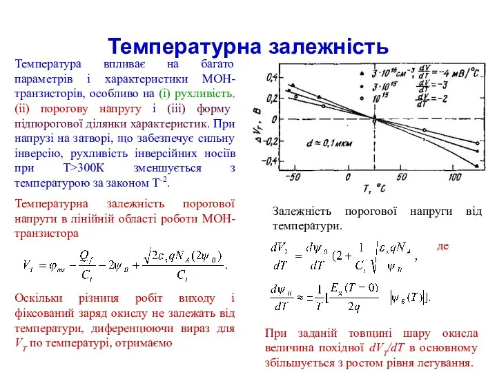 Температурна залежність Температура впливає на багато параметрів і характеристики МОН-транзисторів, особливо