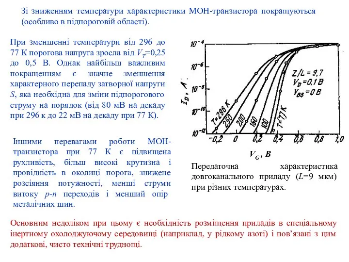 Зі зниженням температури характеристики МОН-транзистора покращуються (особливо в підпороговій області). При