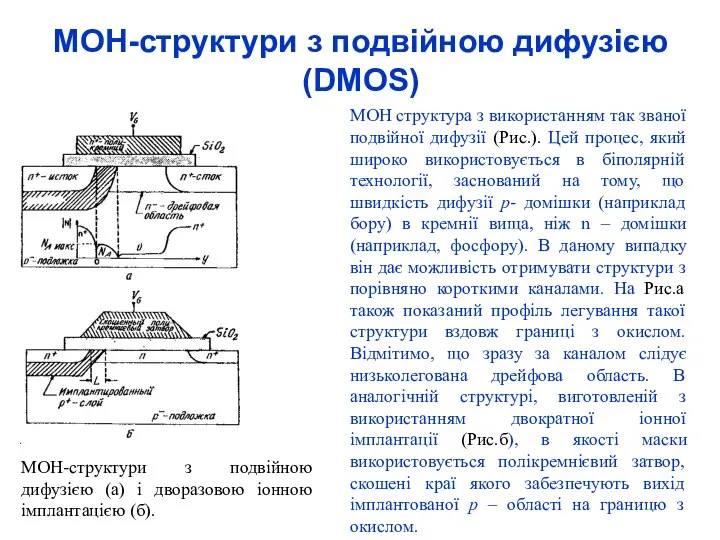 МОН-структури з подвійною дифузією (DMOS) МОН-структури з подвійною дифузією (а) і