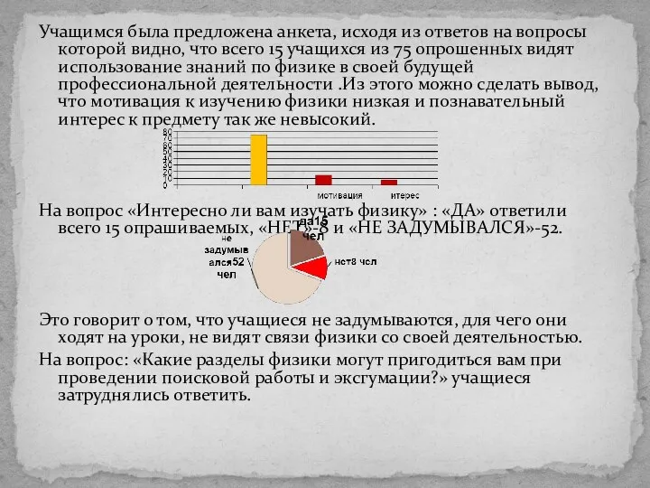 Учащимся была предложена анкета, исходя из ответов на вопросы которой видно,