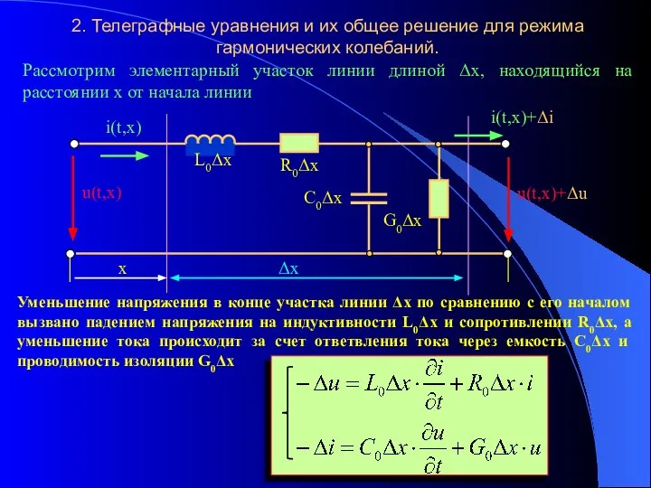 2. Телеграфные уравнения и их общее решение для режима гармонических колебаний.