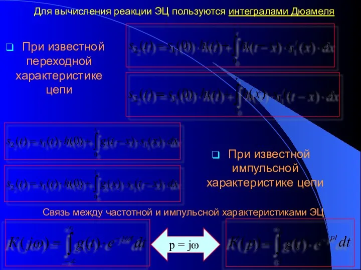 Для вычисления реакции ЭЦ пользуются интегралами Дюамеля При известной переходной характеристике