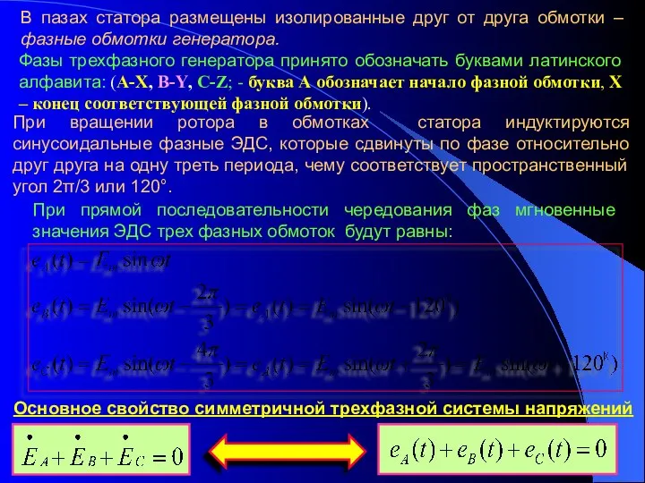 В пазах статора размещены изолированные друг от друга обмотки – фазные