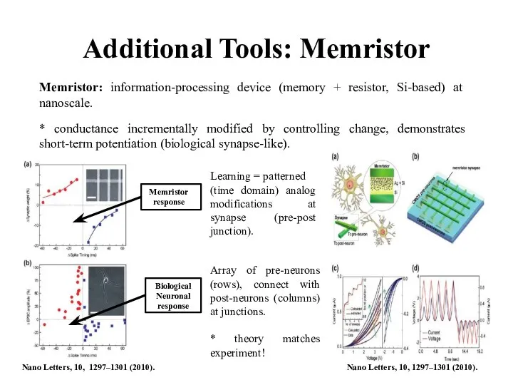Additional Tools: Memristor Memristor: information-processing device (memory + resistor, Si-based) at