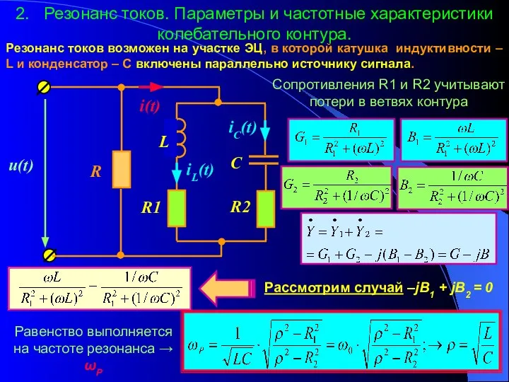2. Резонанс токов. Параметры и частотные характеристики колебательного контура. Резонанс токов