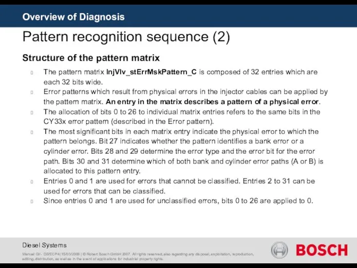 Overview of Diagnosis Structure of the pattern matrix The pattern matrix