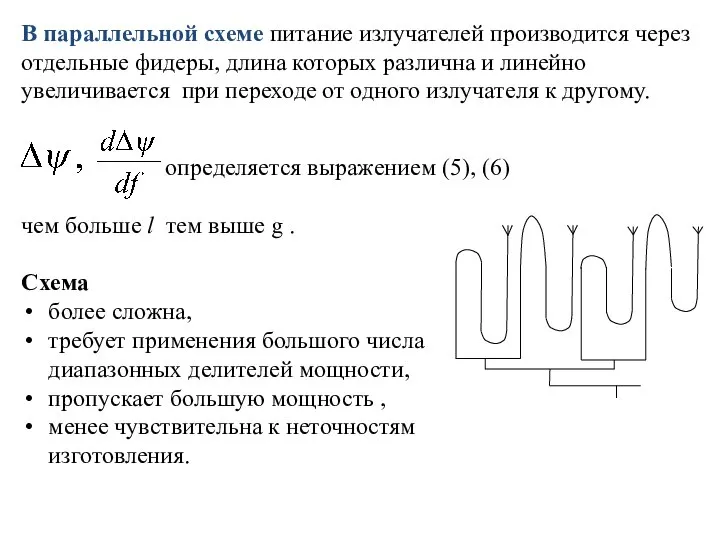 В параллельной схеме питание излучателей производится через отдельные фидеры, длина которых