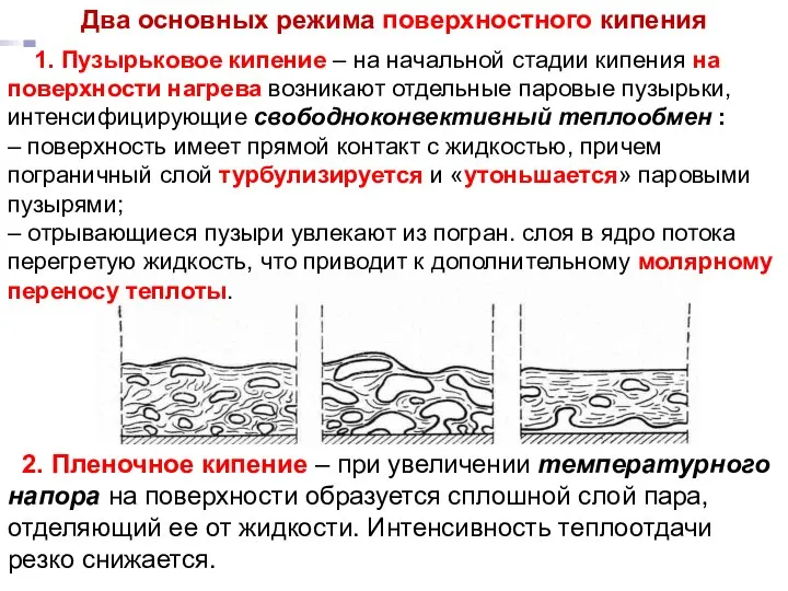 Тепломассообмен Лекция 13 Два основных режима поверхностного кипения 1. Пузырьковое кипение