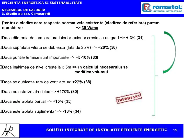 EFICIENTA ENERGETICA SI SUSTENABILITATE NECESARUL DE CALDURA 3. Studiu de caz.