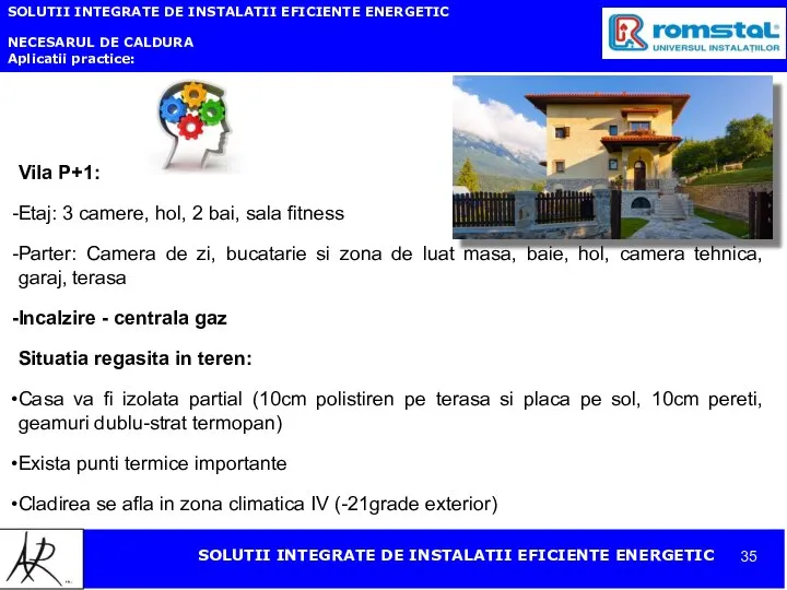 SOLUTII INTEGRATE DE INSTALATII EFICIENTE ENERGETIC NECESARUL DE CALDURA Aplicatii practice: