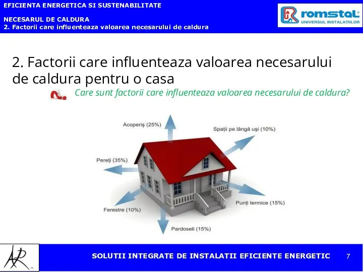 EFICIENTA ENERGETICA SI SUSTENABILITATE NECESARUL DE CALDURA 2. Factorii care influenteaza