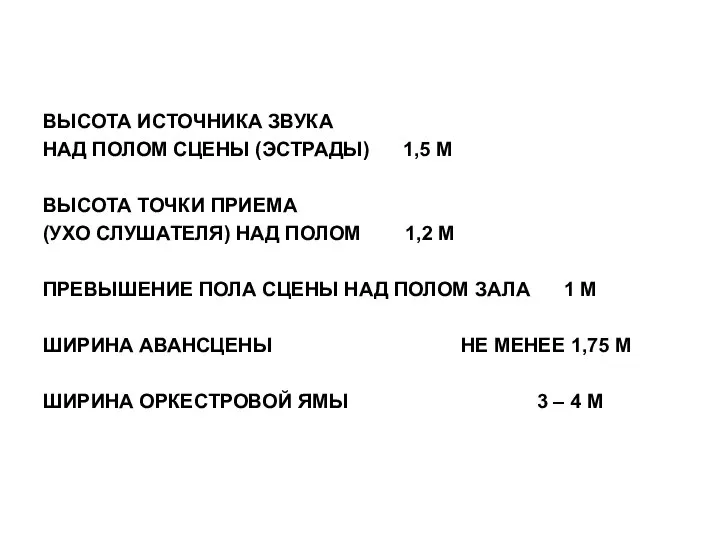 ВЫСОТА ИСТОЧНИКА ЗВУКА НАД ПОЛОМ СЦЕНЫ (ЭСТРАДЫ) 1,5 М ВЫСОТА ТОЧКИ