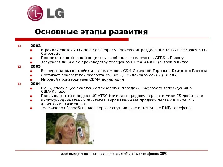 Основные этапы развития 2002 В рамках системы LG Holding Company происходит