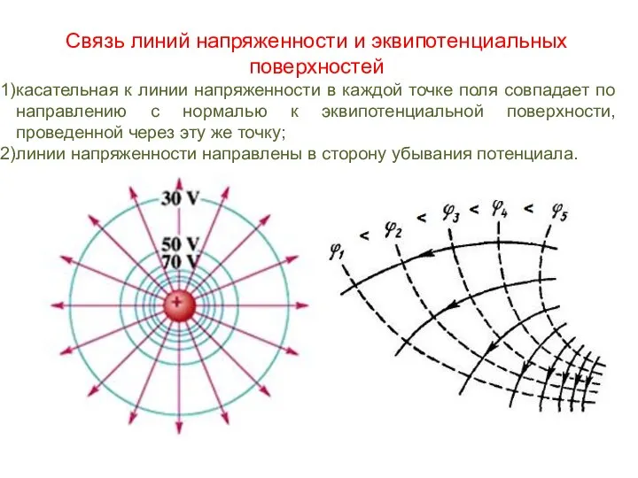 Связь линий напряженности и эквипотенциальных поверхностей касательная к линии напряженности в