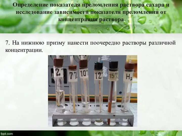 Определение показателя преломления раствора сахара и исследование зависимости показателя преломления от