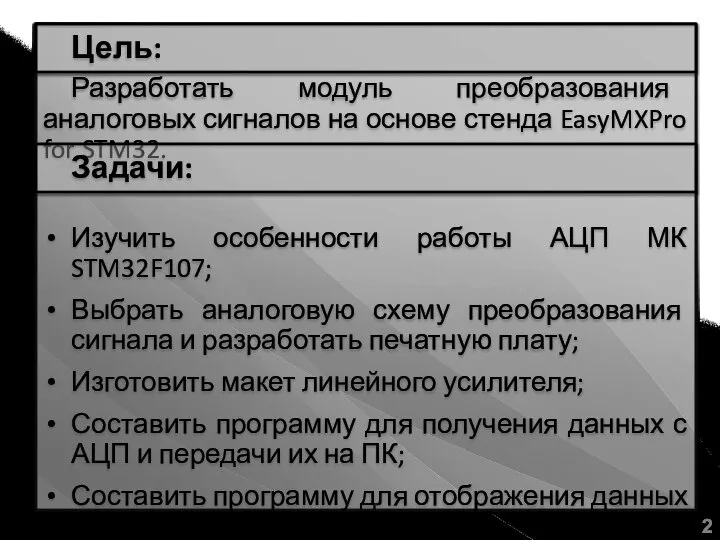 Разработать модуль преобразования аналоговых сигналов на основе стенда EasyMXPro for STM32.