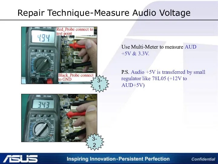 Repair Technique-Measure Audio Voltage 3-1 3-2 Use Multi-Meter to measure AUD