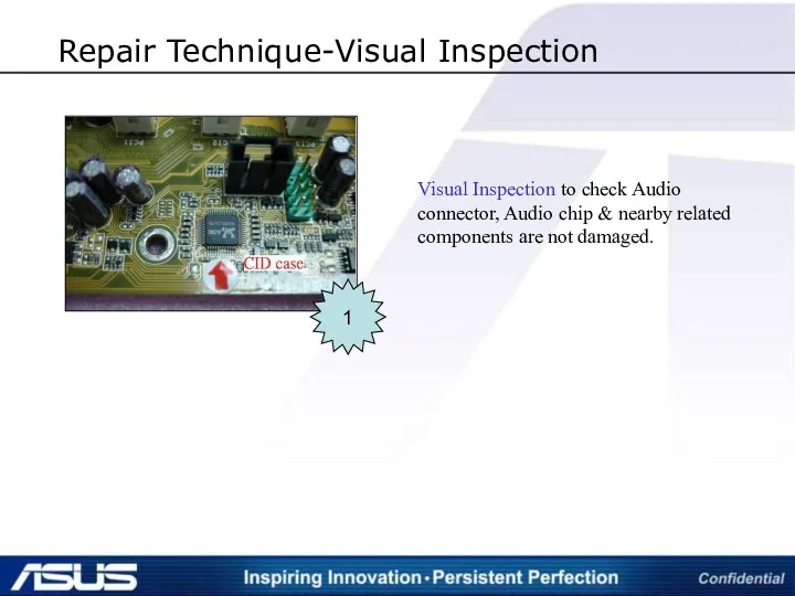 Repair Technique-Visual Inspection 1 Visual Inspection to check Audio connector, Audio