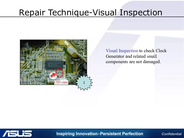 Repair Technique-Visual Inspection 1 Visual Inspection to check Clock Generator and