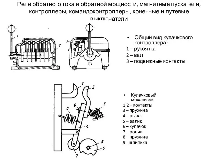 Реле обратного тока и обратной мощности, магнитные пускатели, контроллеры, командоконтроллеры, конечные