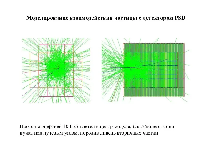 Моделирование взаимодействия частицы с детектором PSD Протон с энергией 10 ГэВ