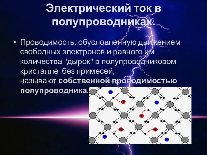 Электрический ток в полупроводниках. Проводимость, обусловленную движением свободных электронов и равного