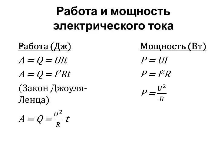 Работа и мощность электрического тока