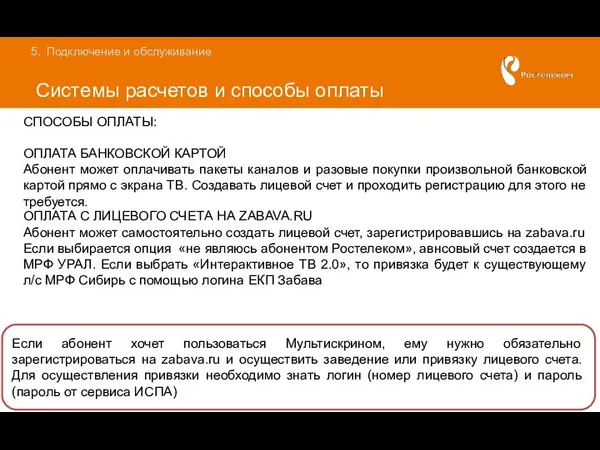 Системы расчетов и способы оплаты Подключение и обслуживание СПОСОБЫ ОПЛАТЫ: ОПЛАТА