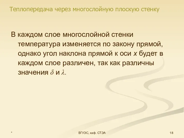 * ВГУЭС, каф. СТЭА В каждом слое многослойной стенки температура изменяется