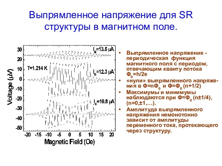 Выпрямленное напряжение для SR структуры в магнитном поле. Выпрямленное напряжение -периодическая