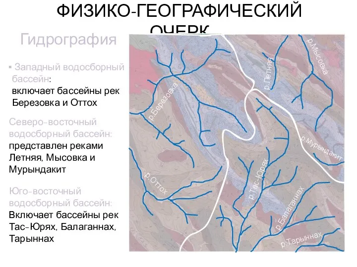 ФИЗИКО-ГЕОГРАФИЧЕСКИЙ ОЧЕРК Гидрография Западный водосборный бассейн: включает бассейны рек Березовка и