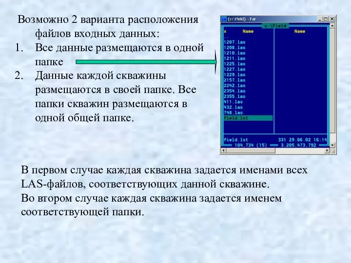 Возможно 2 варианта расположения файлов входных данных: Все данные размещаются в