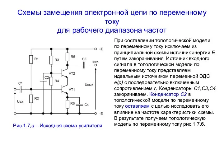 Схемы замещения электронной цепи по переменному току для рабочего диапазона частот