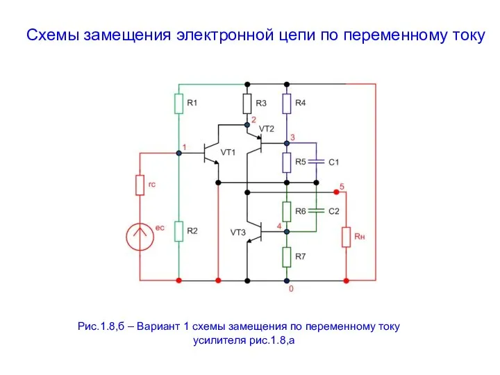 Схемы замещения электронной цепи по переменному току Рис.1.8,б – Вариант 1