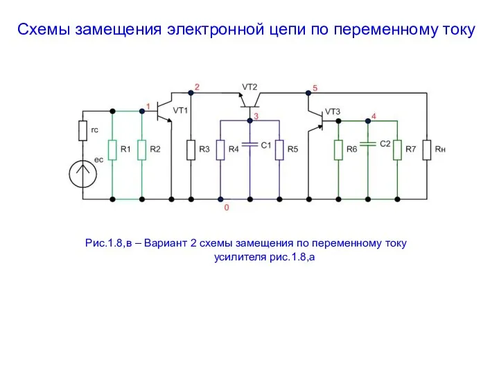 Схемы замещения электронной цепи по переменному току Рис.1.8,в – Вариант 2