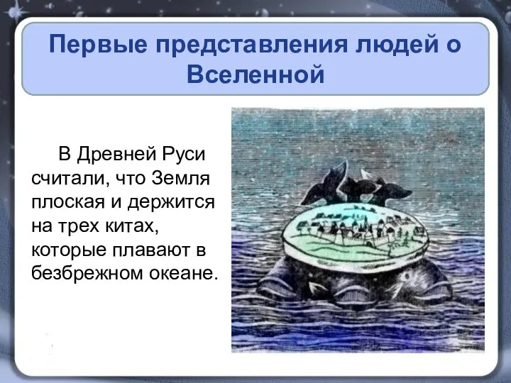 Первые представления людей о Вселенной В Древней Руси считали, что Земля