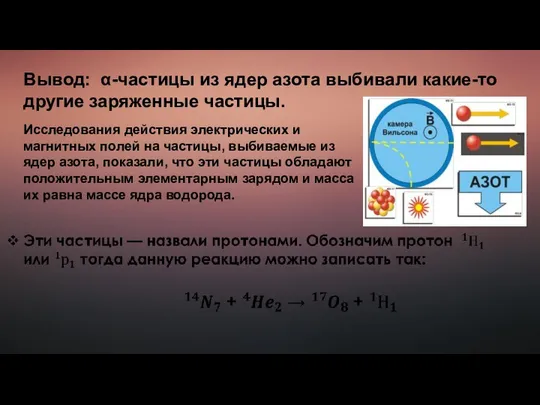 Вывод: α-частицы из ядер азота выбивали какие-то другие заряженные частицы. Исследования